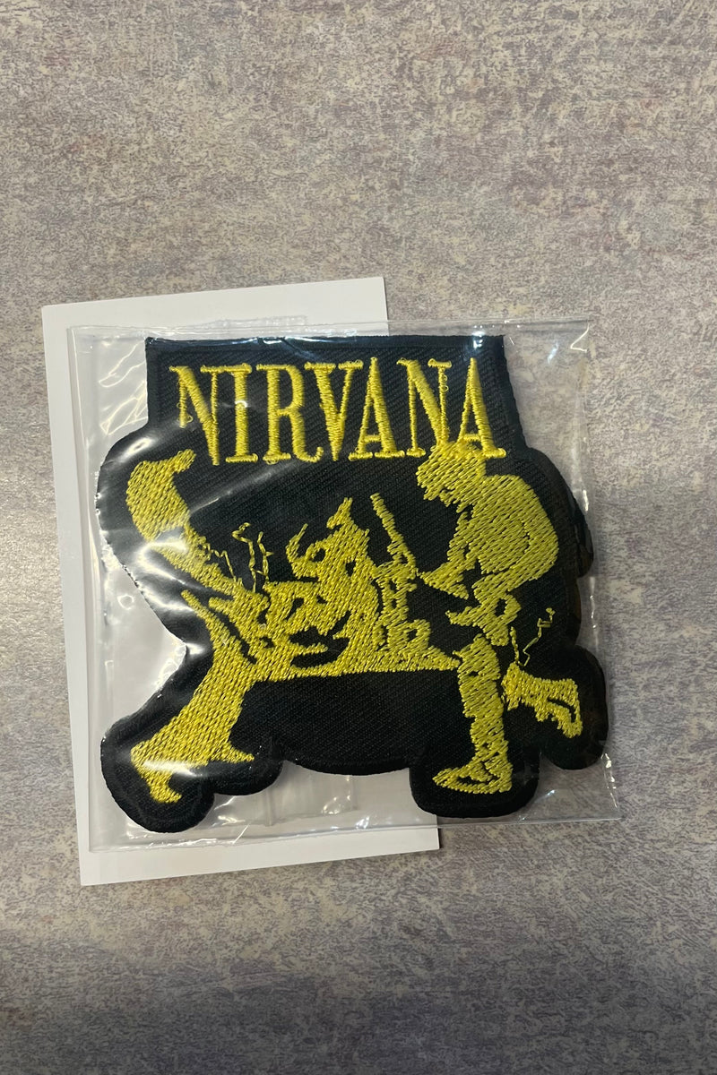 Patch écusson Brodé NIRVANA Jaune - 7 X 9,5 Cm - Thermocollant Ou à Coudre, Pour Vêtements, Sacs