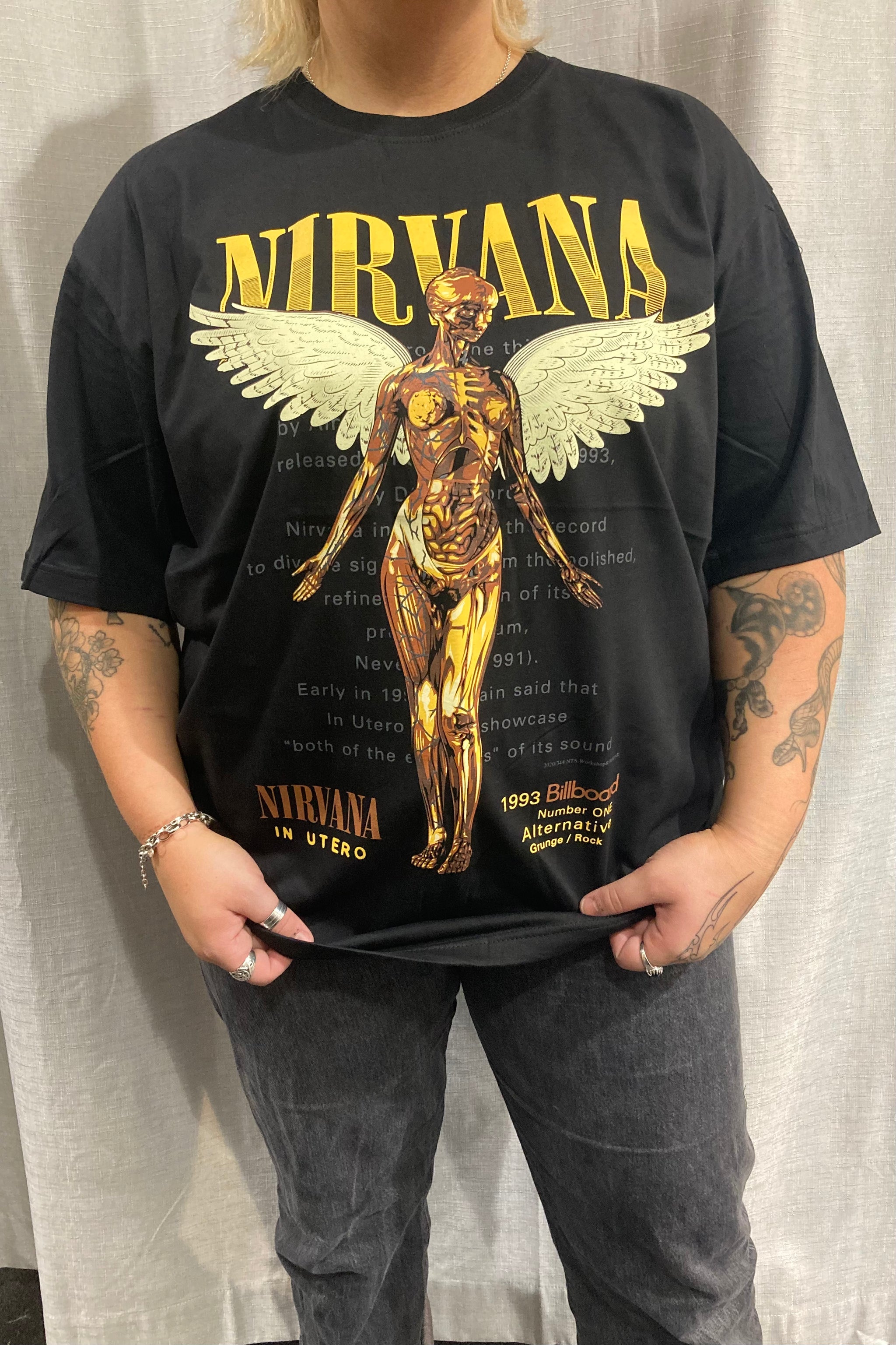 トップス NIRVANA in utero T-shirt fade black Nirvana In Utero T-Shirt Size XL Vintage Reprint Single